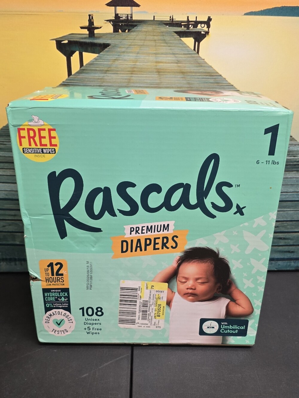 New Rascals Premium Diapers Size 1 6-11 Lbs, 108 Diapers With Umbilical Cutout